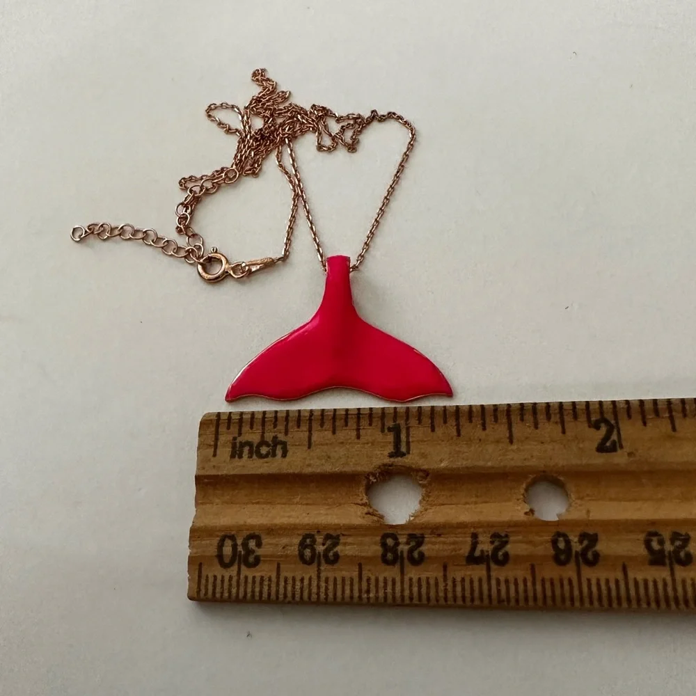 🧜‍♀️ 925 Silver necklace whale tail hand made pink color enamel
